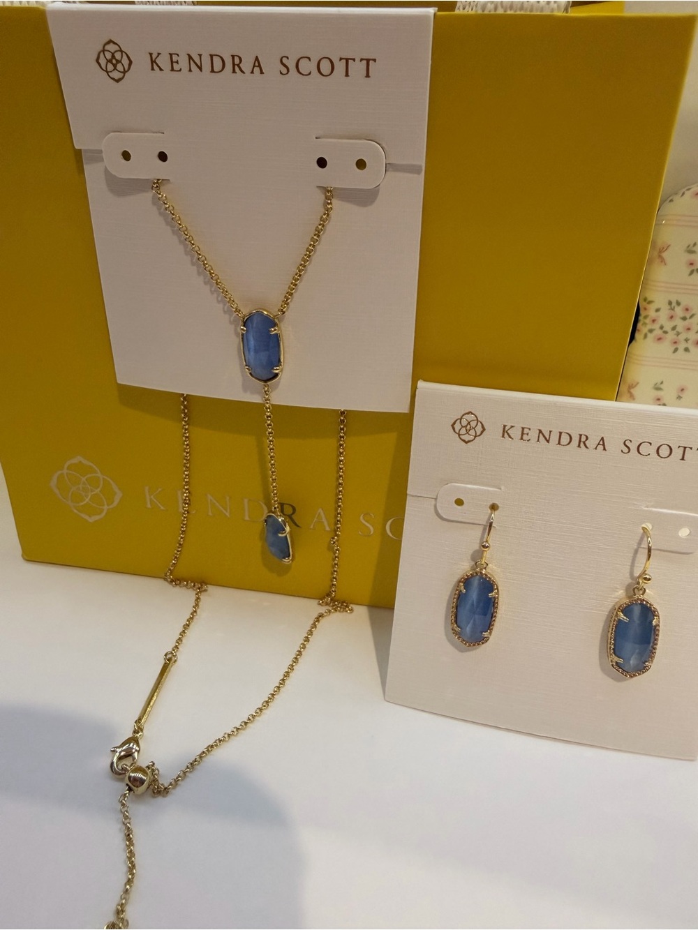 Kendra Scott Goldtone Blue Pendant Necklace and Earrings Set